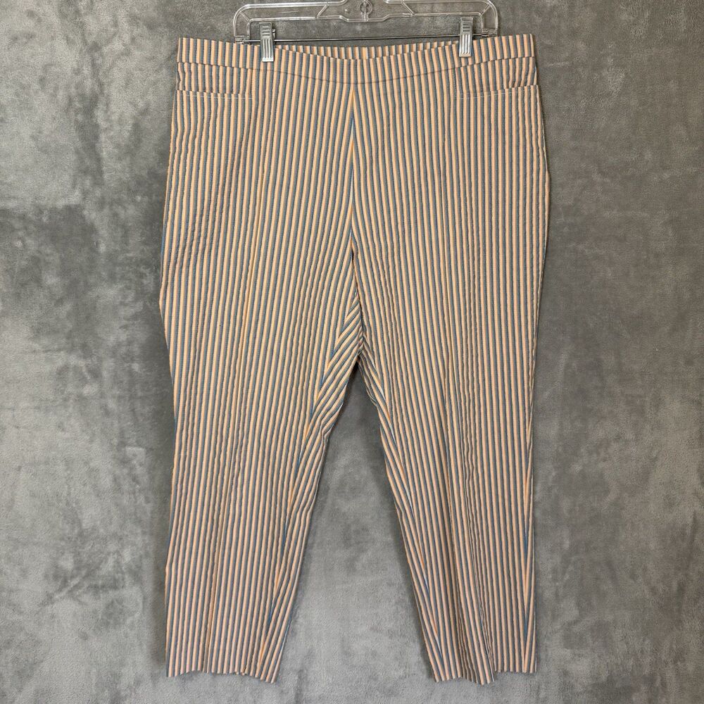 Akris Punto Womens Pants Beige Blue Striped Size 16 Beachy Designer Side Zip